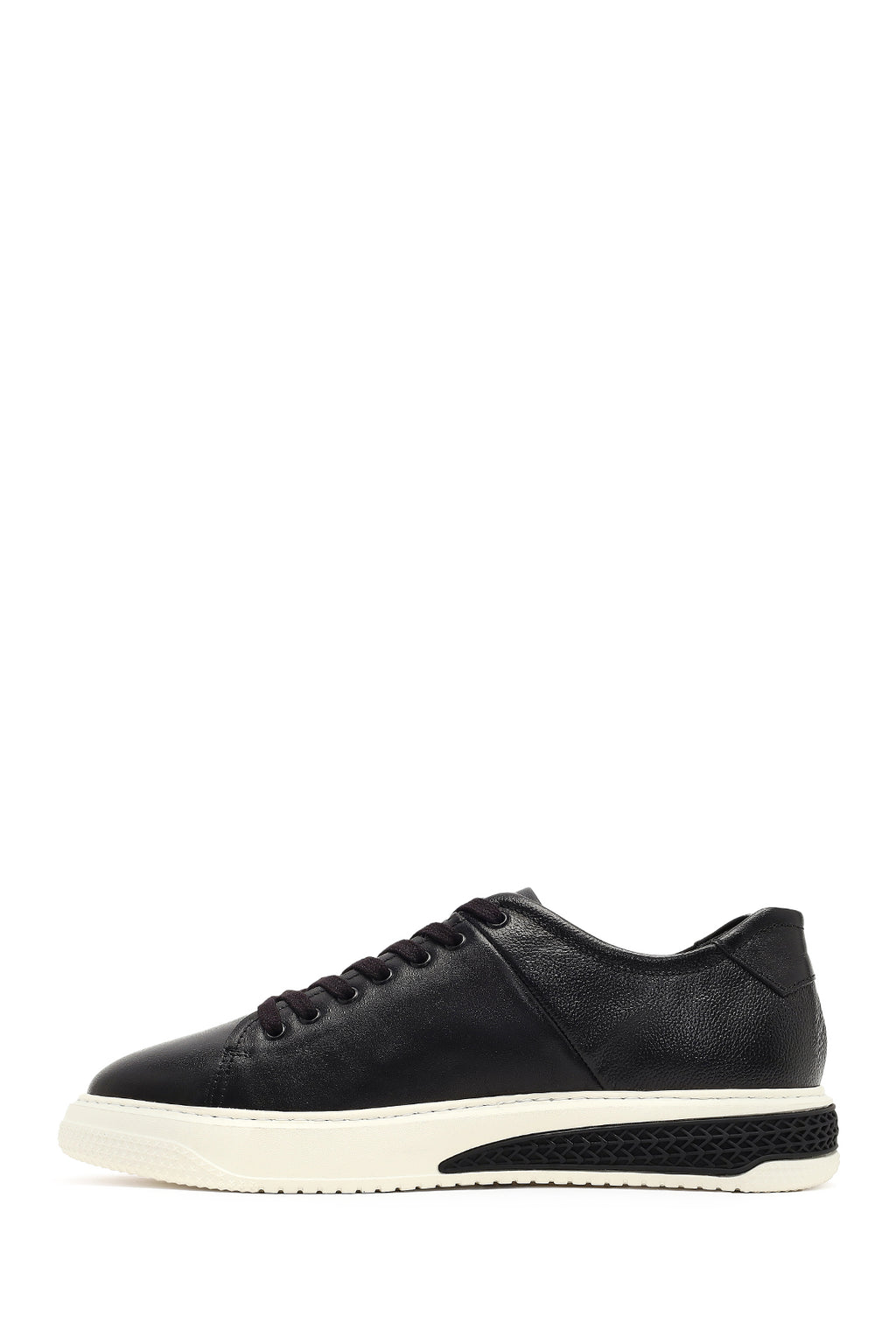 Erkek Siyah Bağcıklı Kalın Tabanlı Deri Sneaker