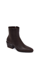 Woman Brown Zip Closure Short Thick-Heeled Leather Cowboy Boots | Derimod Woman Brown Zip Closure Short Thick-Heeled Leather Cowboy Boots | Derimod
