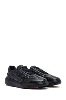 Men's Black Lace-Up Thick-Soled Printed Leather Sneakers | Derimod Men's Black Lace-Up Thick-Soled Printed Leather Sneakers | Derimod