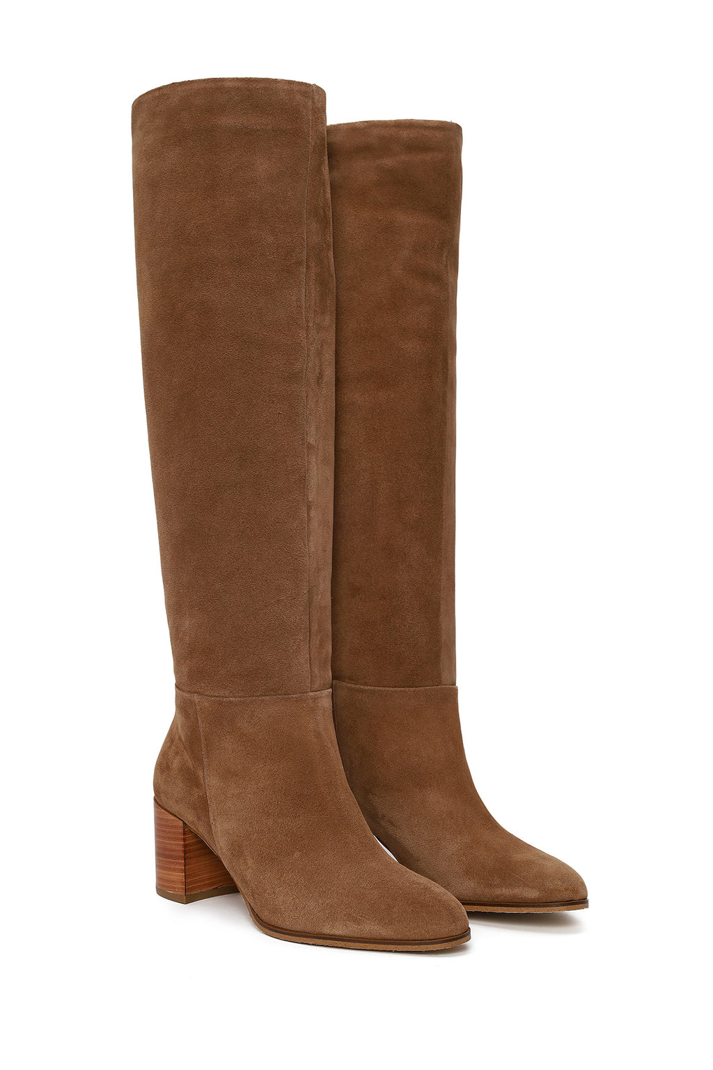 Kadın Bej Kalın Topuklu Süet Deri Çizme