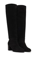 Woman Black Thick-Heeled Suede Boots | Derimod Woman Black Thick-Heeled Suede Boots | Derimod