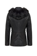 Rebecca Women's Black Fur Collar Leather Coat | Derimod Rebecca Women's Black Fur Collar Leather Coat | Derimod