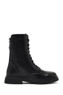Women's Black Lace-Up Zipper Leather Combat Boots | Derimod Women's Black Lace-Up Zipper Leather Combat Boots | Derimod