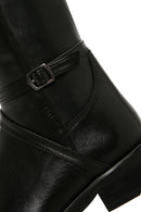 Women's Black Buckle Zippered Leather Boots | Derimod Women's Black Buckle Zippered Leather Boots | Derimod