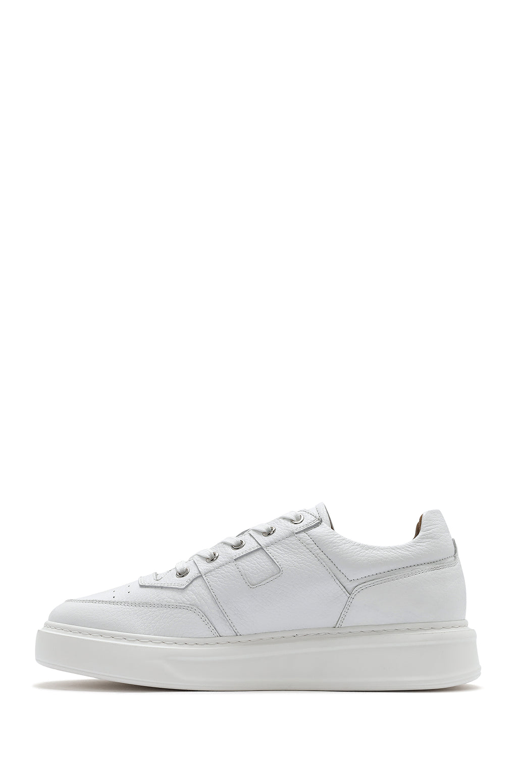 Erkek Beyaz Bağcıklı Deri Sneaker