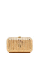 Woman Gold Long Chain Strap Embellished Mini Box Evening Bag | Derimod Woman Gold Long Chain Strap Embellished Mini Box Evening Bag | Derimod