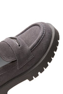 Women's Gray Leather Suede Masculine Loafer | Derimod Women's Gray Leather Suede Masculine Loafer | Derimod