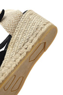 Women's Black Ankle Strap Wedge Heel Suede Leather Espadrille Sandals | Derimod Women's Black Ankle Strap Wedge Heel Suede Leather Espadrille Sandals | Derimod
