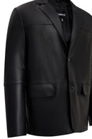 Rodrygo Men's Black Blazer Leather Jacket | Derimod Rodrygo Men's Black Blazer Leather Jacket | Derimod
