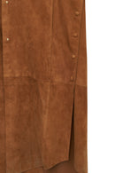 Miranda Women's Brown Hooded Suede Leather Long Vest | Derimod Miranda Women's Brown Hooded Suede Leather Long Vest | Derimod