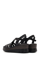 Women's Black Ankle Strap Wedge Heeled Leather Comfort Sandals | Derimod Women's Black Ankle Strap Wedge Heeled Leather Comfort Sandals | Derimod