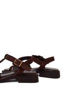 Woman Brown Ankle-Buckle Suede Leather Sandals | Derimod Woman Brown Ankle-Buckle Suede Leather Sandals | Derimod