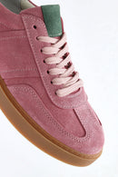Kadın Pembe Bağcıklı Süet Deri Sneaker | Derimod Kadın Pembe Bağcıklı Süet Deri Sneaker | Derimod