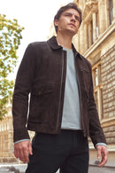 Morata Men's Brown Nubuck Leather Jacket | Derimod Morata Men's Brown Nubuck Leather Jacket | Derimod