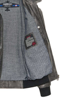 Hurricane Men's Grey Fur Collar Pilot Leather Jacket with Emblem | Derimod Hurricane Men's Grey Fur Collar Pilot Leather Jacket with Emblem | Derimod
