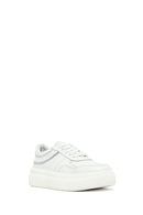 Woman White Laced Thick Sole Leather Sneakers | Derimod Woman White Laced Thick Sole Leather Sneakers | Derimod