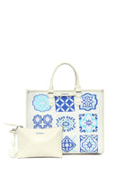 Woman Blue Long Strap Patterned Fabric Shoulder Bag | Derimod Woman Blue Long Strap Patterned Fabric Shoulder Bag | Derimod