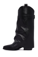 Women's Black Buckled Thick Heeled Leather Boot | Derimod Women's Black Buckled Thick Heeled Leather Boot | Derimod