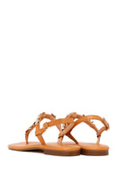 Woman Tan Ankle-Buckle Toe-Post Embellished Sandal | Derimod Woman Tan Ankle-Buckle Toe-Post Embellished Sandal | Derimod