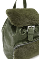 Women's Khaki Plush Detailed Backpack | Derimod Women's Khaki Plush Detailed Backpack | Derimod