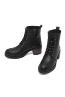 Women's Black Zippered Thick Heeled Leather Combat Boots | Derimod Women's Black Zippered Thick Heeled Leather Combat Boots | Derimod