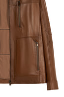 Frank Male Brown Mandarin Collar Leather Jacket | Derimod Frank Male Brown Mandarin Collar Leather Jacket | Derimod