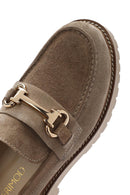 Women's Beige Thick-Soled Accessory Suede Leather Masculine Loafer | Derimod Women's Beige Thick-Soled Accessory Suede Leather Masculine Loafer | Derimod