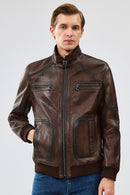 Felix Men's Brown Leather Jacket | Derimod Felix Men's Brown Leather Jacket | Derimod