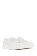 Men's White Lace-Up Thick-Soled Leather Sneaker | Derimod Men's White Lace-Up Thick-Soled Leather Sneaker | Derimod