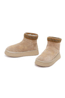 Woman Beige Patterned Suede Teddy Boots | Derimod Woman Beige Patterned Suede Teddy Boots | Derimod