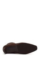 Woman Brown Zip Closure Chunky-Heeled Suede Leather Boots | Derimod Woman Brown Zip Closure Chunky-Heeled Suede Leather Boots | Derimod