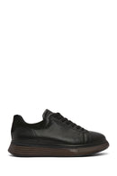 Men's Black Lace-up Thick-Sole Leather Sneaker | Derimod Men's Black Lace-up Thick-Sole Leather Sneaker | Derimod