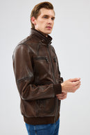 Felix Men's Brown Leather Jacket | Derimod Felix Men's Brown Leather Jacket | Derimod