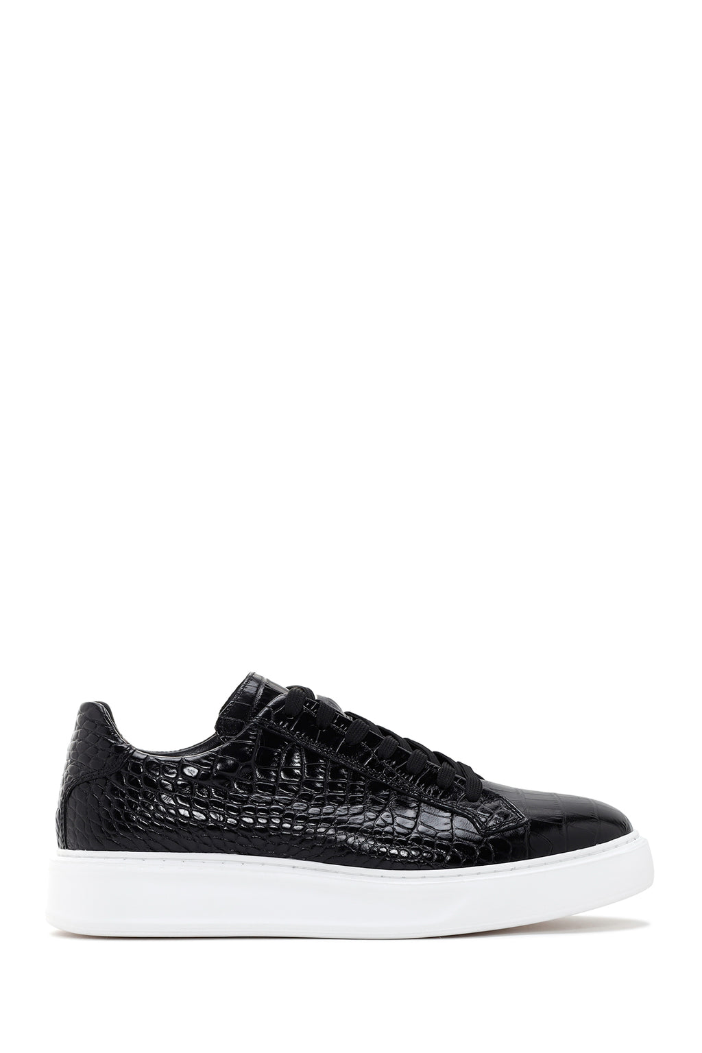 Erkek Siyah Bağcıklı Deri Sneaker