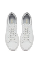 Woman White Laced Thick Sole Leather Sneakers | Derimod Woman White Laced Thick Sole Leather Sneakers | Derimod