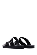 Women's Black Double Buckled Stoned Slippers | Derimod Women's Black Double Buckled Stoned Slippers | Derimod