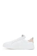 Women's White Laced Leather Sneaker with Accessory Detail | Derimod Women's White Laced Leather Sneaker with Accessory Detail | Derimod