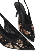Woman Black Backless Sequin-Patterned Stiletto-Heel Shoes | Derimod Woman Black Backless Sequin-Patterned Stiletto-Heel Shoes | Derimod