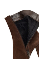 Woman Brown Zip Closure Chunky Heeled Suede Boots | Derimod Woman Brown Zip Closure Chunky Heeled Suede Boots | Derimod