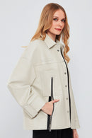 Farrah Women's Beige Oversize Leather Jacket | Derimod Farrah Women's Beige Oversize Leather Jacket | Derimod