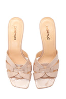 Women's Beige Leather Patent Leather Heeled Slippers | Derimod Women's Beige Leather Patent Leather Heeled Slippers | Derimod