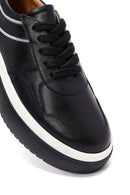 Kadın Siyah Bağcıklı Kalın Tabanlı Deri Sneaker | Derimod Kadın Siyah Bağcıklı Kalın Tabanlı Deri Sneaker | Derimod
