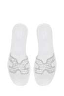 Women's White Stone Jelly Slippers | Derimod Women's White Stone Jelly Slippers | Derimod