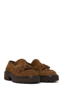 Woman Camel Thick-Soled Tasselled Suede Loafer | Derimod Woman Camel Thick-Soled Tasselled Suede Loafer | Derimod