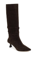 Woman Brown Heeled Suede Boots | Derimod Woman Brown Heeled Suede Boots | Derimod
