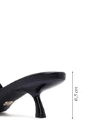 Women's Black Thin Short Heeled Slippers | Derimod Women's Black Thin Short Heeled Slippers | Derimod
