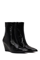 Woman Black Zip Closure Wedge Heel Leather Boots | Derimod Woman Black Zip Closure Wedge Heel Leather Boots | Derimod