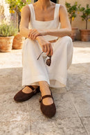 Woman Brown Mesh Suede Leather Ballet Flat | Derimod Woman Brown Mesh Suede Leather Ballet Flat | Derimod