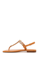 Woman Tan Ankle-Buckle Toe-Post Embellished Sandal | Derimod Woman Tan Ankle-Buckle Toe-Post Embellished Sandal | Derimod