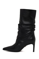 Woman Black Thin High-Heeled Leather Boots | Derimod Woman Black Thin High-Heeled Leather Boots | Derimod